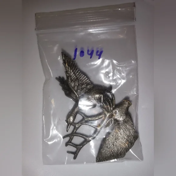 Lot 2 Pewter Animal Nature Pin Brooch Goose Duck Buck Deer - Picture 6 of 6